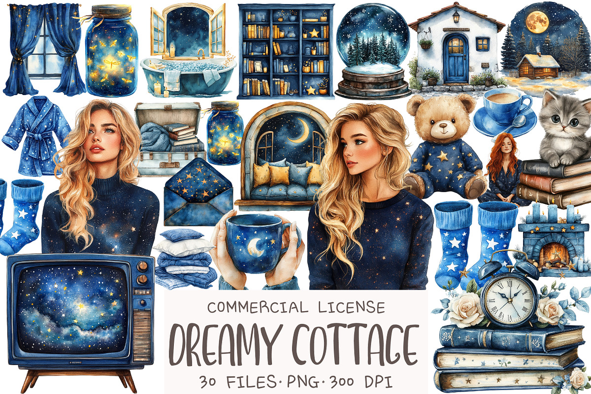 Dreamy Night Cottage Clipart, an Illustration by OK Design (Photo 1 of 5)