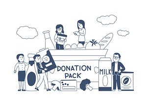 Food drive donation. Volunteers, a Person Illustration by LadadikArt