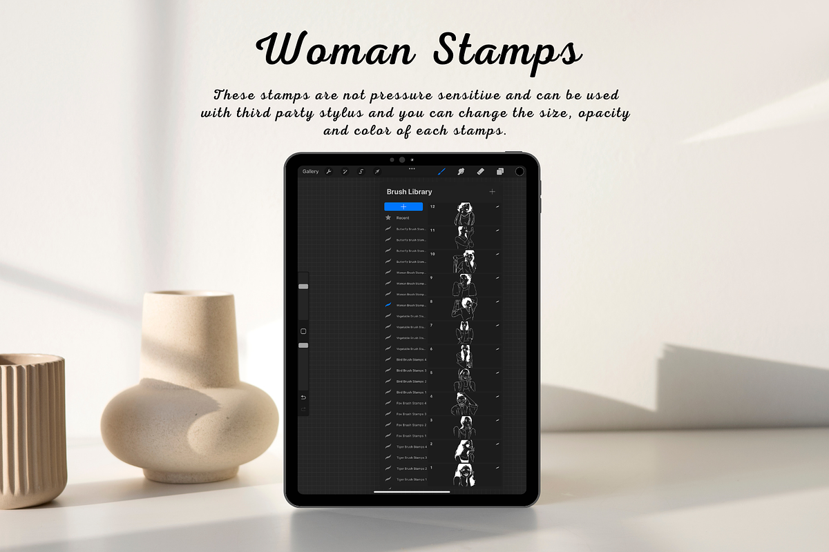 100 Woman Procreate Stamps, a Brush Add-On by Painter Creative Books (Photo 2 of 9)