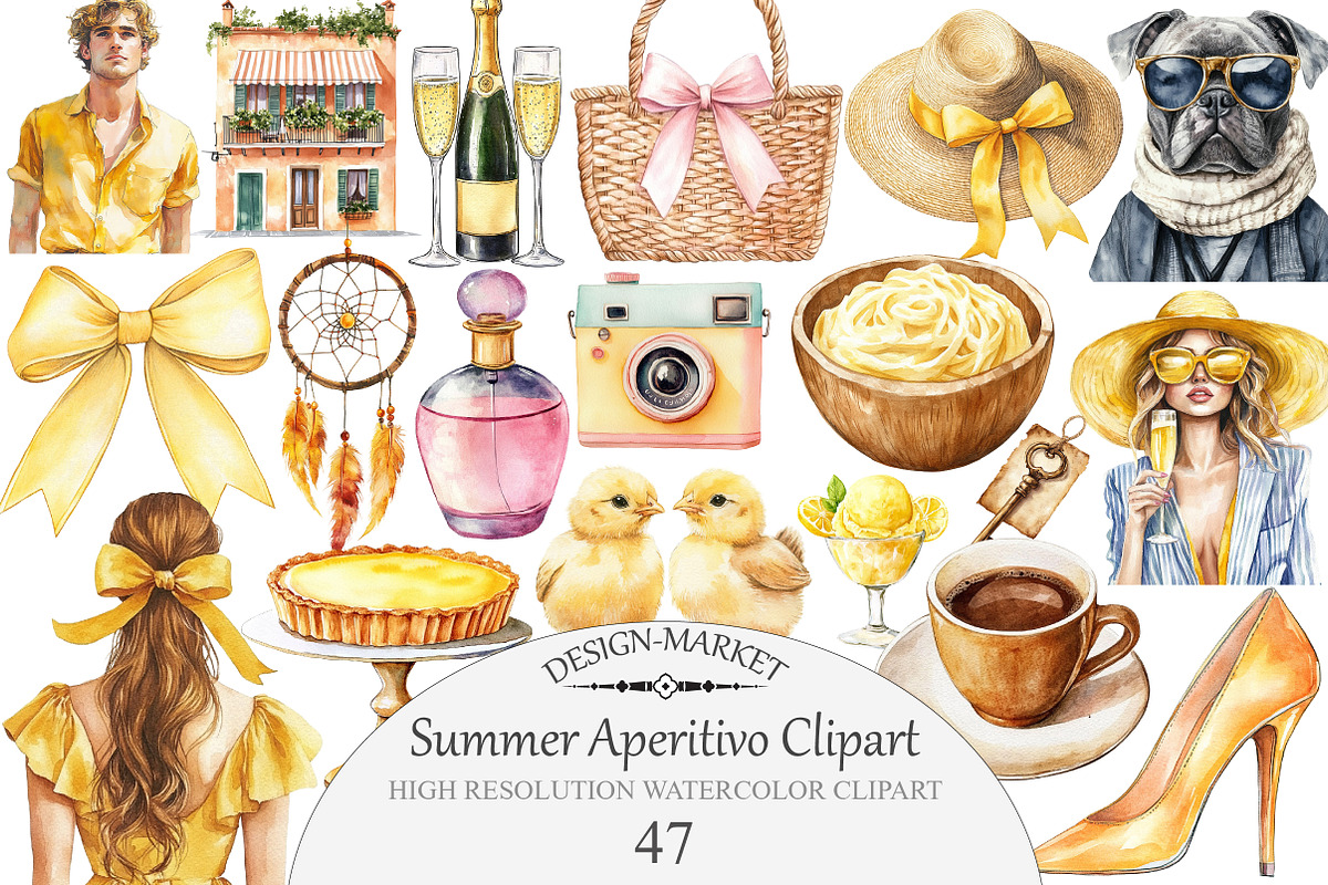 Watercolor Summer Aperitivo Clipart, an Illustration by Design Market (Photo 1 of 5)