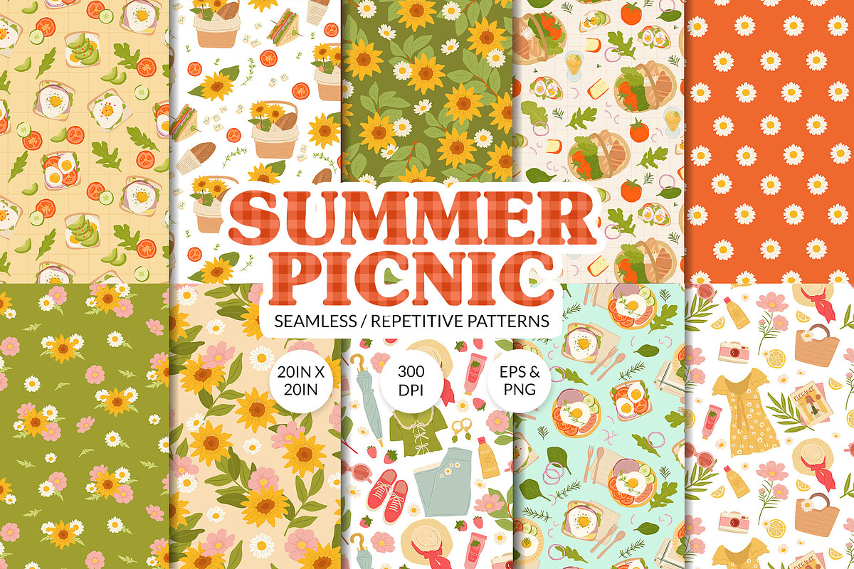 Summer Picnic Pattern Bundle, a Pattern Graphic by CreativeChristiana (Photo 1 of 9)