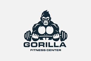 Gorilla holding dumbble gym logo, a Branding & Logo Template by funpixel