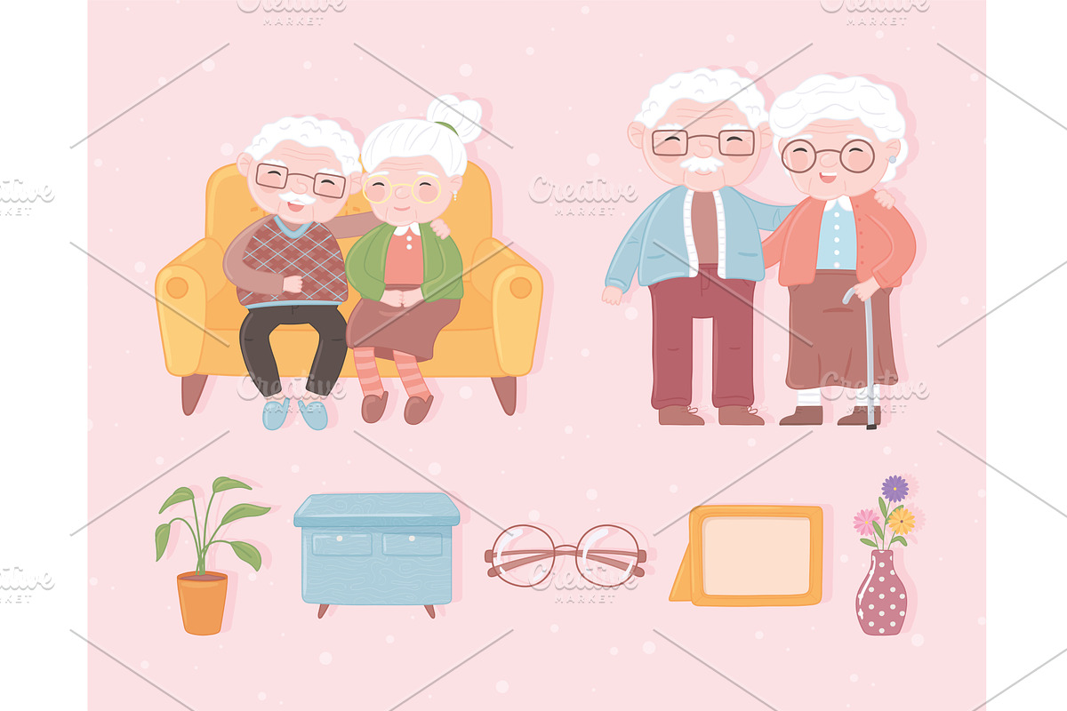 grandparents icon set, a Person Illustration by studiogstock
