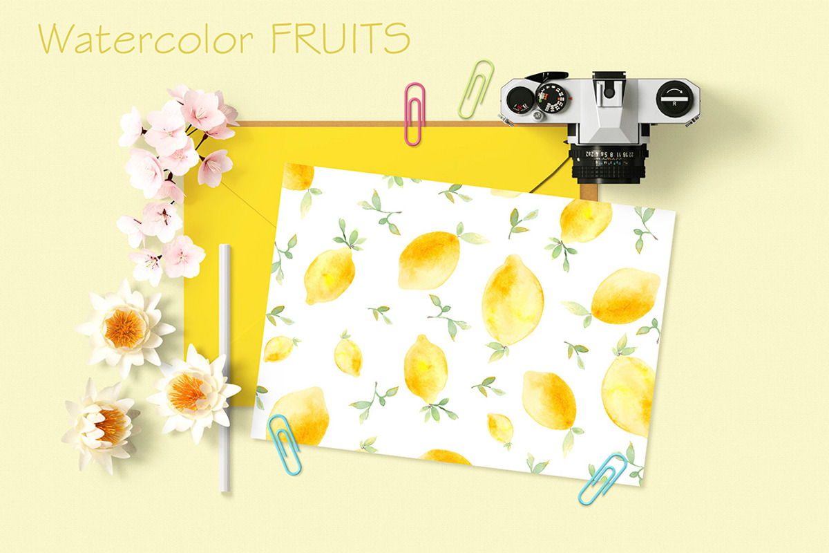 Watercolor lemon and peach patterns, a Background Graphic by lycka (Photo 1 of 5)
