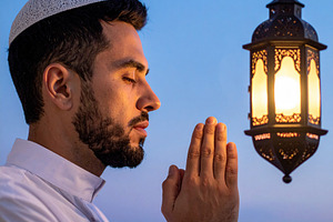 Serene ramadan prayer medium shot portrait, a Person Photo by DanFLCreativo