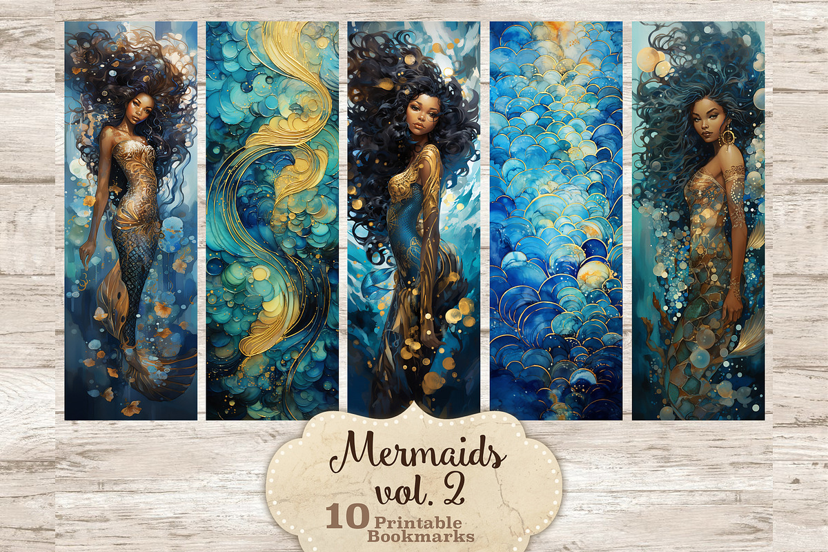 Mermaids Black Bookmarks, a Person Illustration by GlamArtZhanna (Photo 1 of 3)