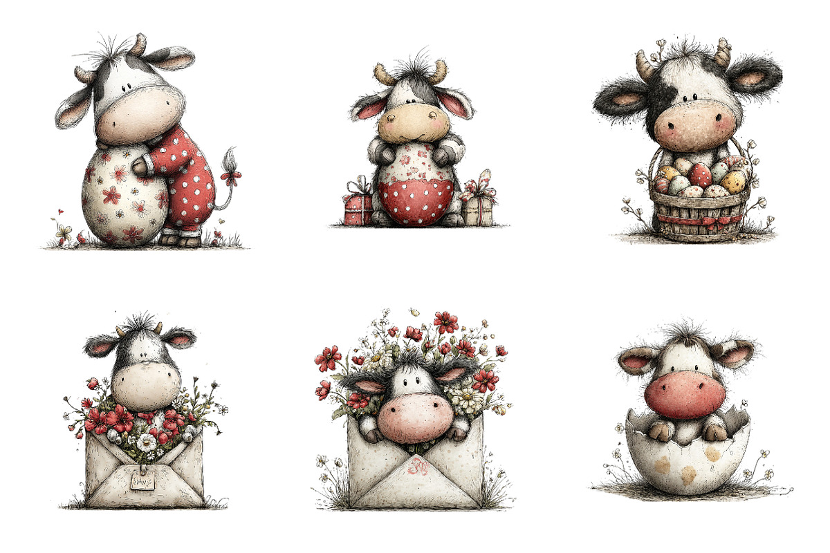 Whimsical easter cow clipart, an Illustration by SinaCreation (Photo 5 of 11)
