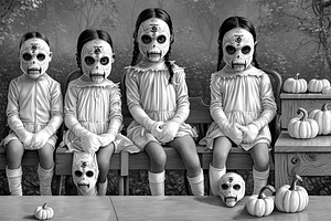 Children With Creepy Halloween Masks