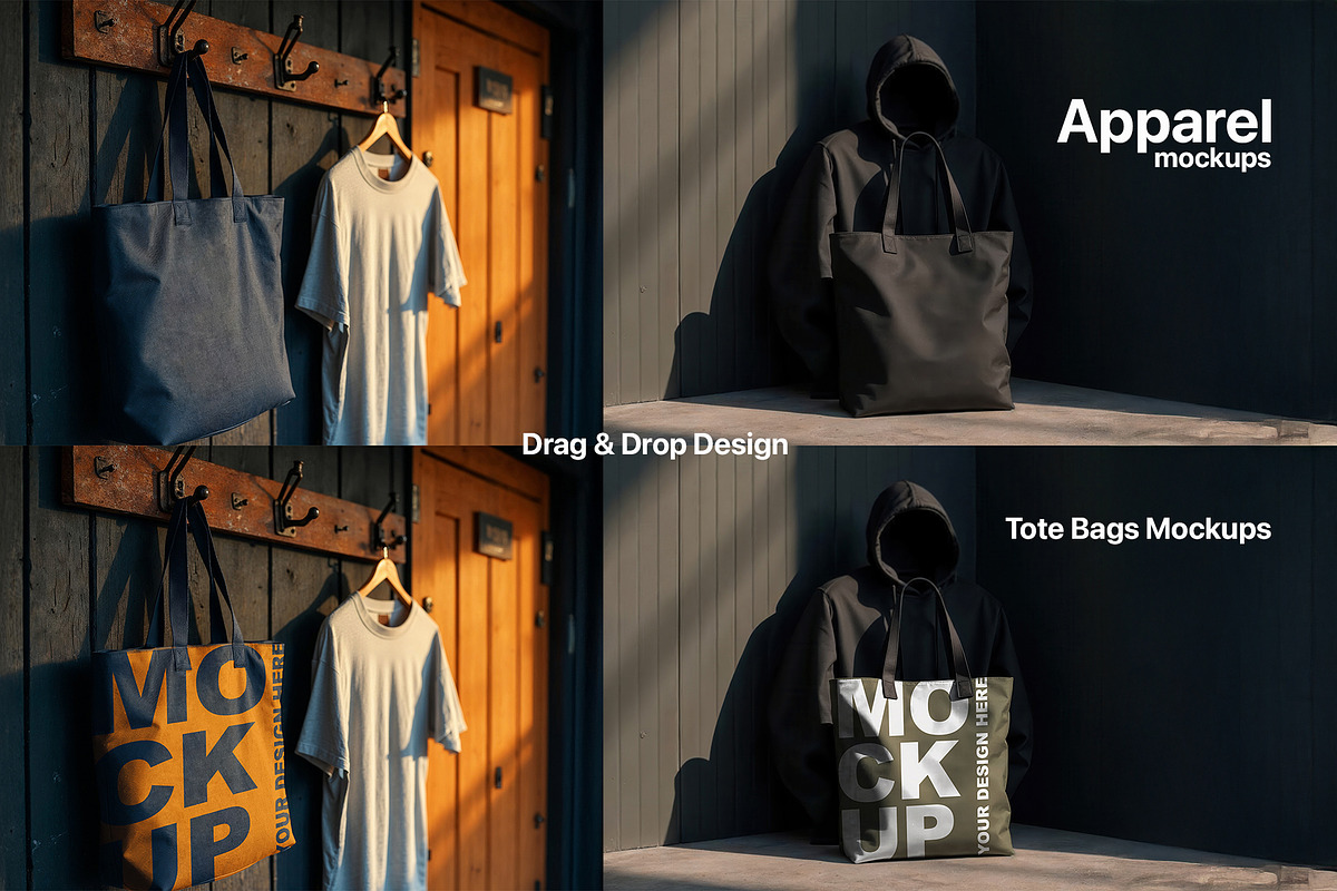 T-Shirt & Tote Bag Mockups, an Apparel Mockup by BMACHINA Labs. (Photo 4 of 6)