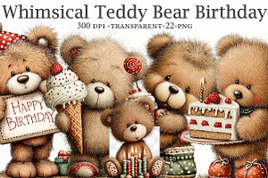 Whimsical Teddy Bear Birthday Clipar, an Illustration by Designworld