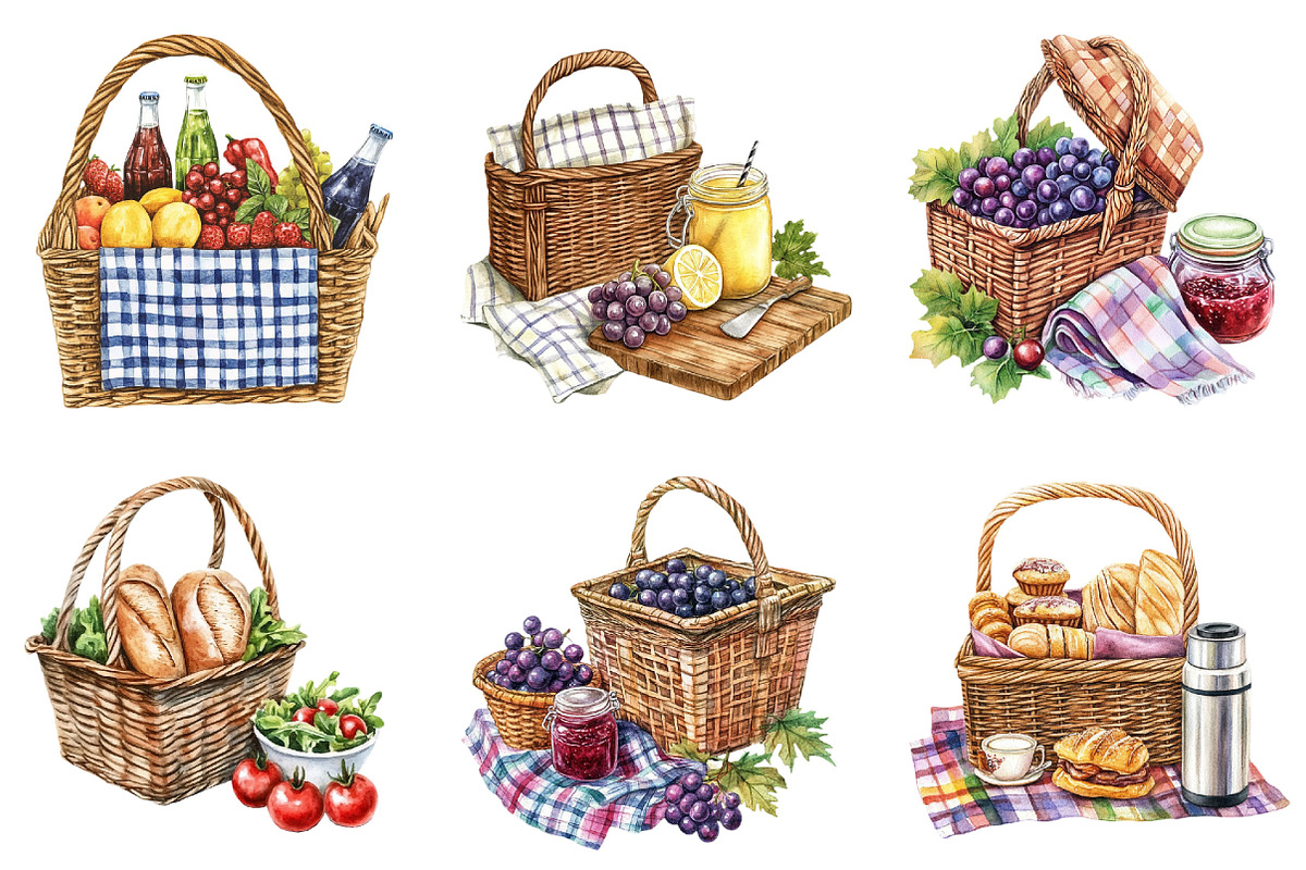 Summer Picnic Basket Clipart Bundle, an Illustration by Pixels.Craft (Photo 7 of 10)