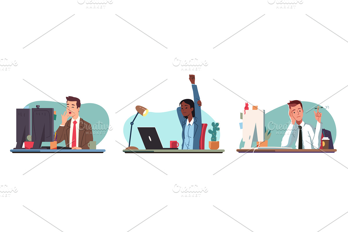 Tired, bored, sleepy, businessmen, a Person Illustration by Iconicbestiary