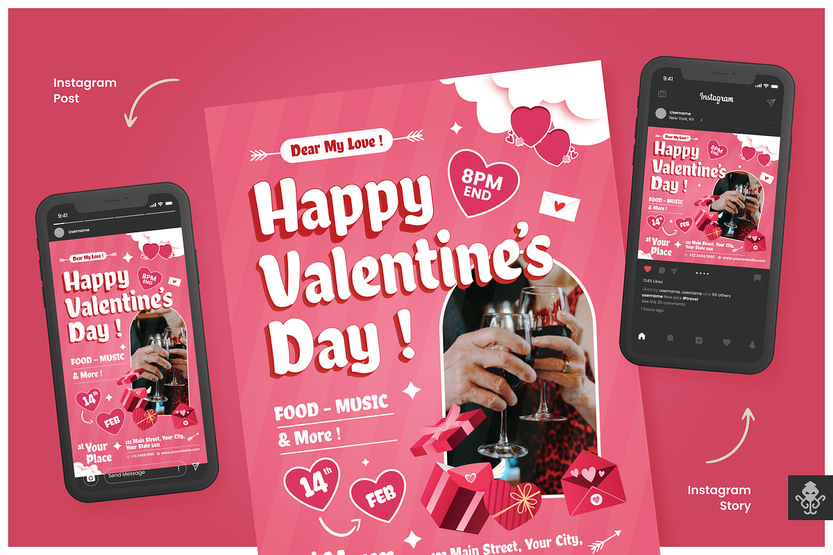 Pink Valentine Day Flyer Set, a Flyer Template by SquidPixey (Photo 1 of 6)