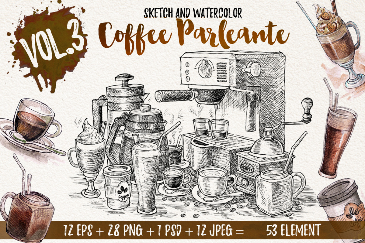 Watercolor Coffee Black Parleante, a Food Illustration by Graphobia (Photo 1 of 8)
