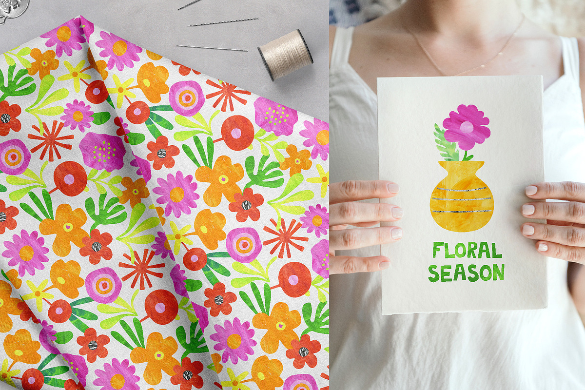 Floral Season Collage Illustrations, an Illustration by LarysaZabrotskaya (Photo 6 of 12)