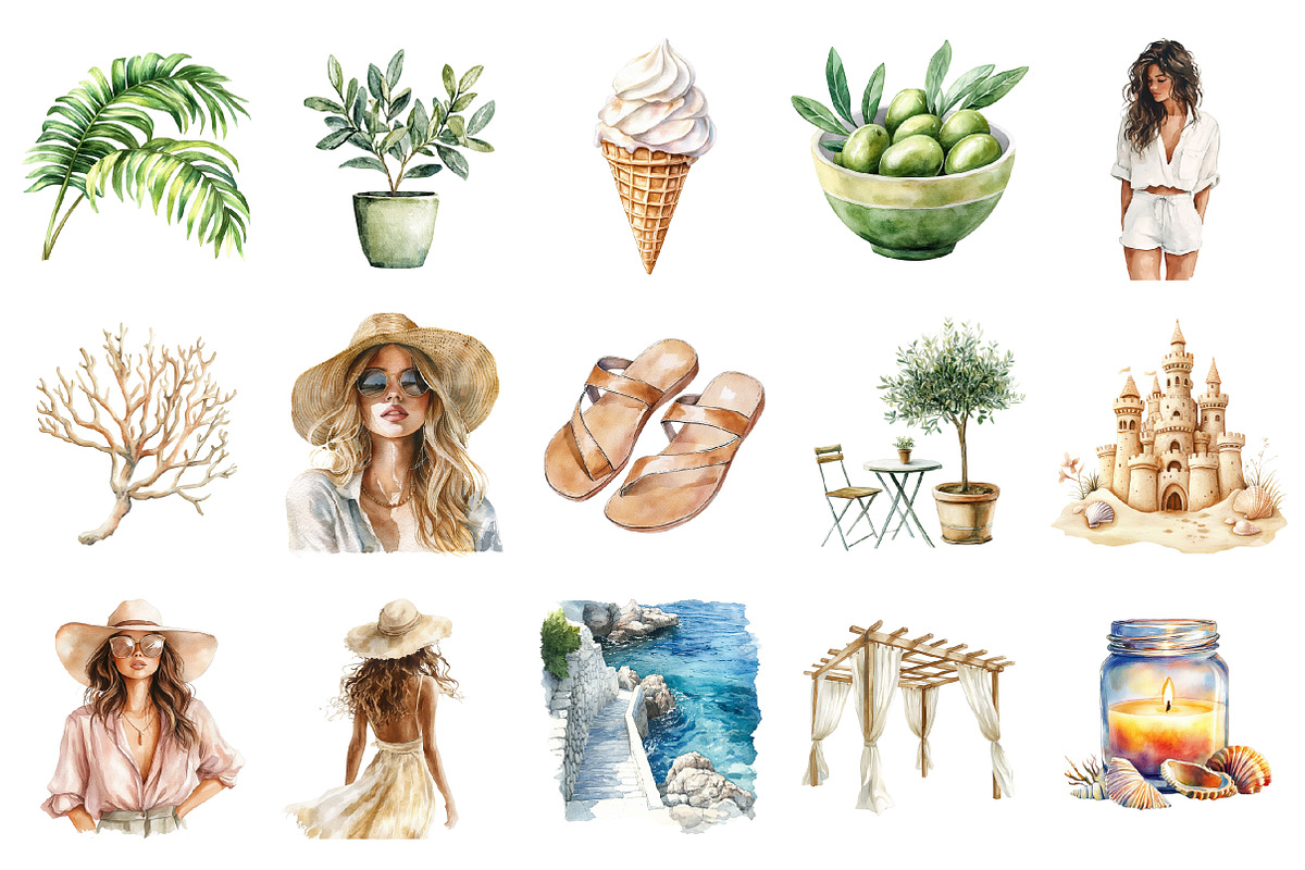 Watercolor Coastal Summer Clipart, an Illustration by Design Market (Photo 2 of 5)