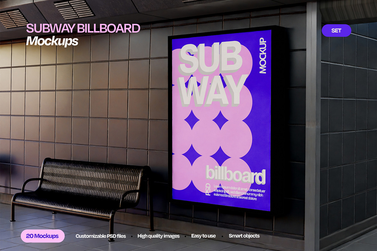 Subway Billboard Mockup Set, an Advertising Mockup by Mego-studio (Photo 1 of 7)