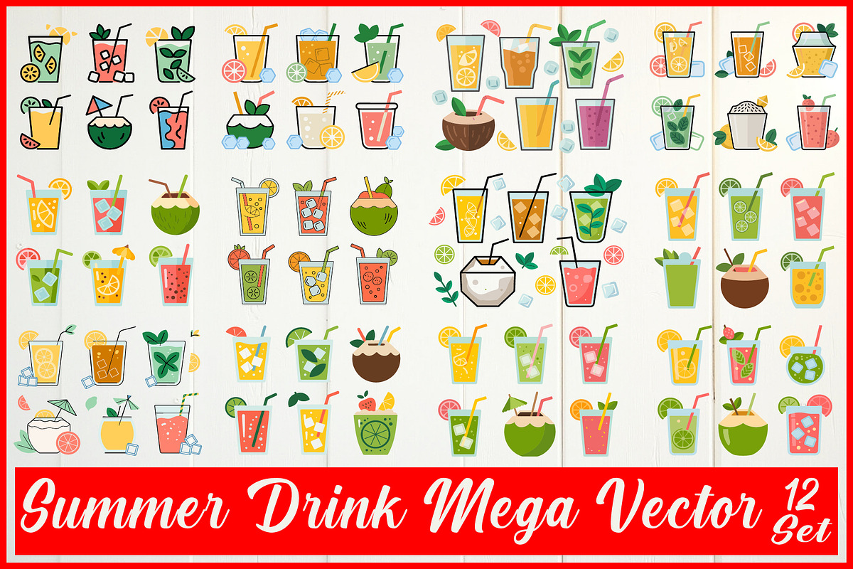 Summer Drink Mega Vector Set, an Object Graphic by Gfx_Store (Photo 1 of 13)