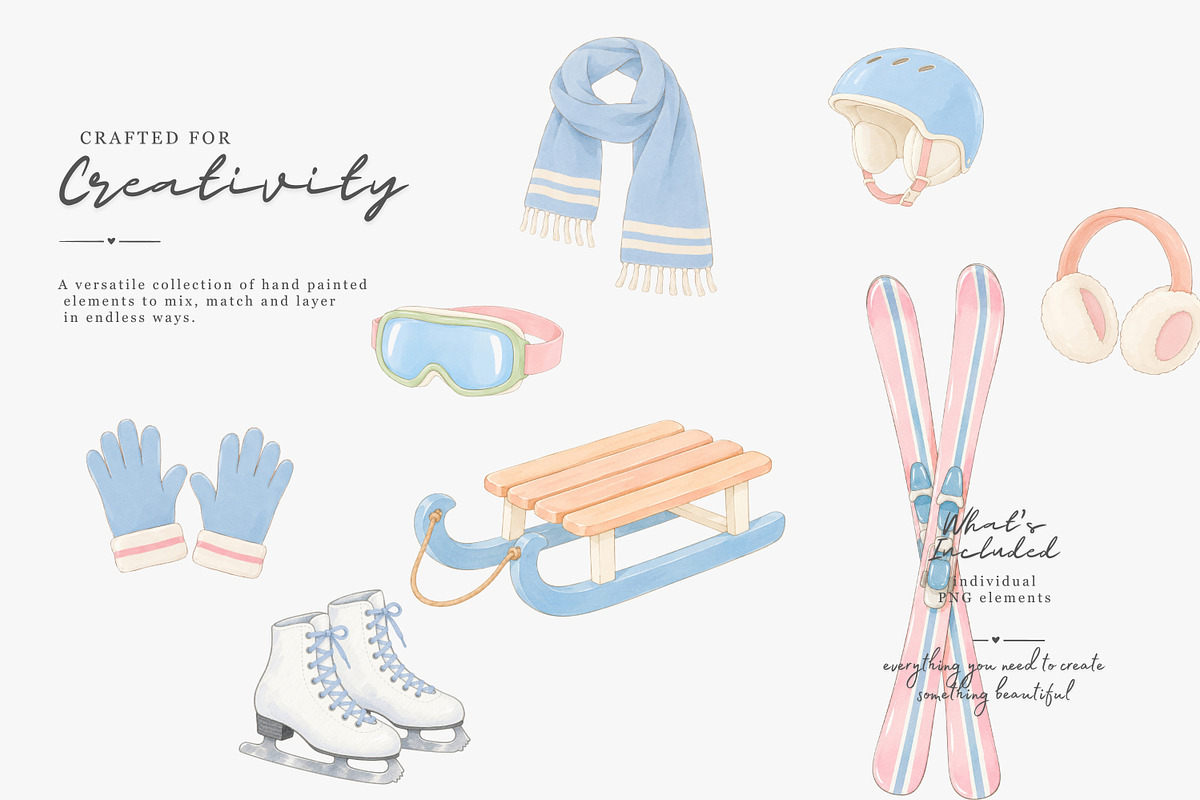 pastel winter watercolor clipart set, a Decorative Illustration by Patishop Art (Photo 5 of 8)