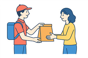 Delivery person hands over parcel to, an Illustration by ZinetroN