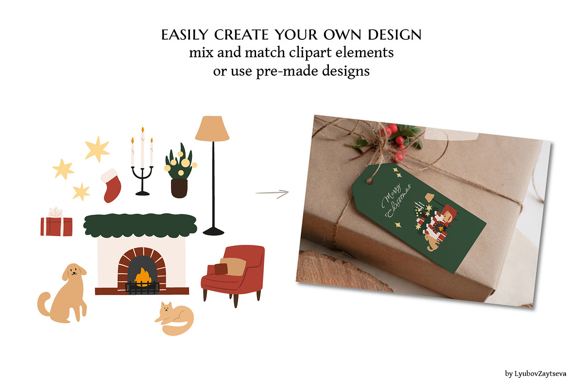 Merry Christmas clipart, a Seasonal Illustration by LyubovZaytseva (Photo 5 of 18)