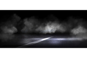 Dark asphalt road in smoke with car, an Illustration by art PVP - market