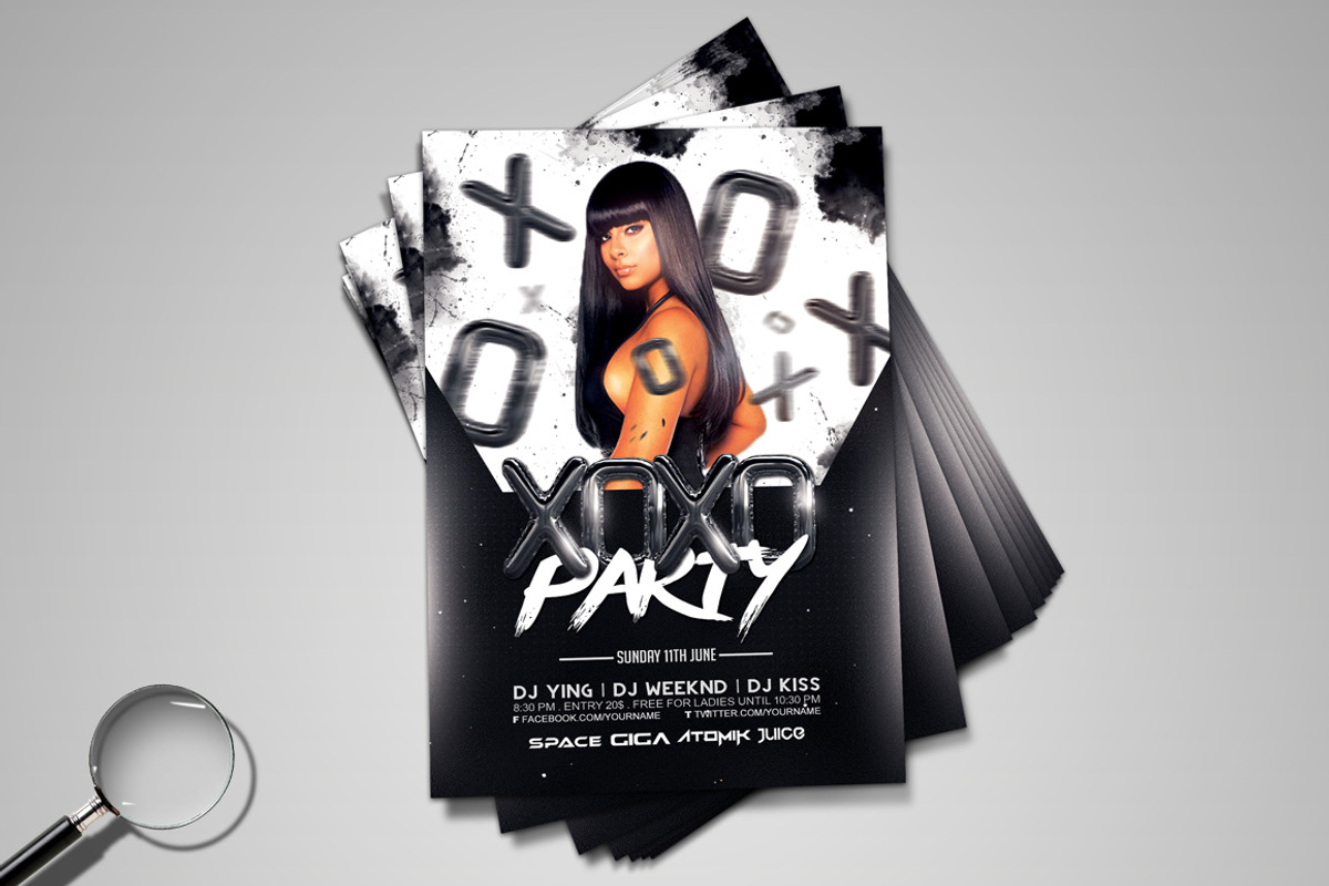 XOXO Party | Black & White Flyer, a Flyer Template by GIGA-TEMPLATE (Photo 2 of 6)