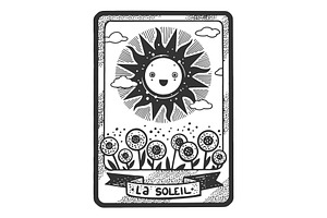 Tarot Playing Card Sun Sketch Vector