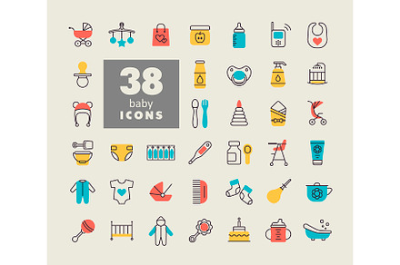 38 Baby, feeding and care icons, an Outline Icon by Nasik-Nosik