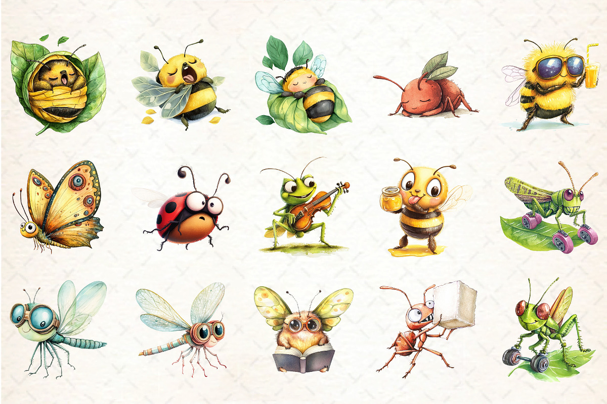 Cute Funny Cartoon Insects Clipart, an Illustration by DreamCafeArt (Photo 2 of 5)