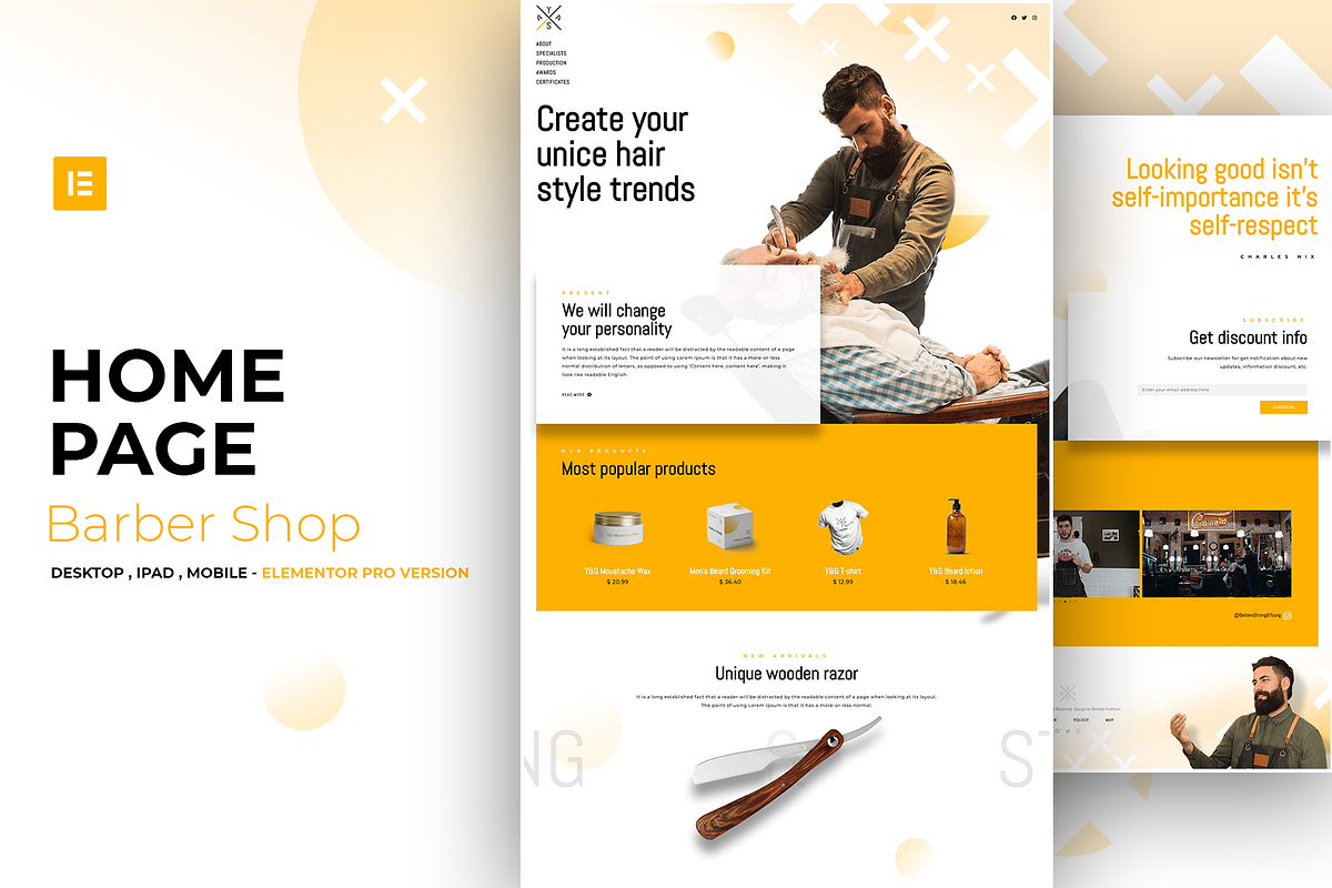 Barber Shop - Elementor Pro Layout, a Landing Page Template by Ceaso Store (Photo 1 of 3)