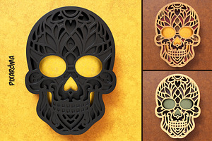 Sugar Skull 3D Layered SVG Cut File