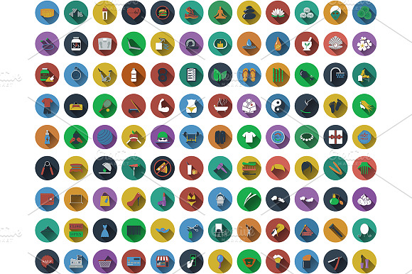 108 Circle Flat Design Icons