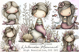 Watercolor Clip Art Mermaid, an Illustration by Sublimation Artist