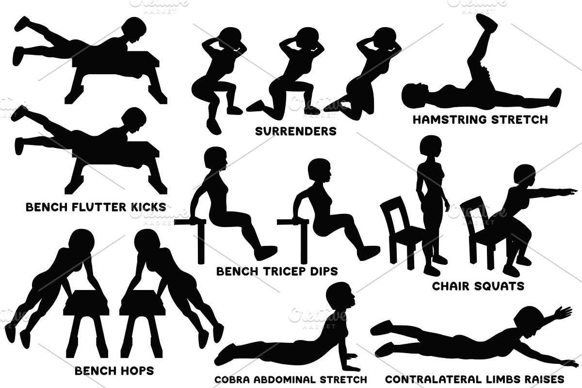 Sport exercises black collection, a Healthcare Illustration by tamara.comotomka (Photo 4 of 8)