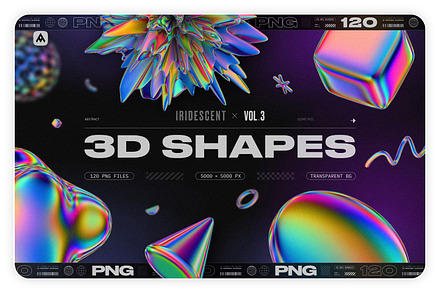 Iridescent Geometric 3D Shapes vol.3, an Object Graphic by Samolevsky