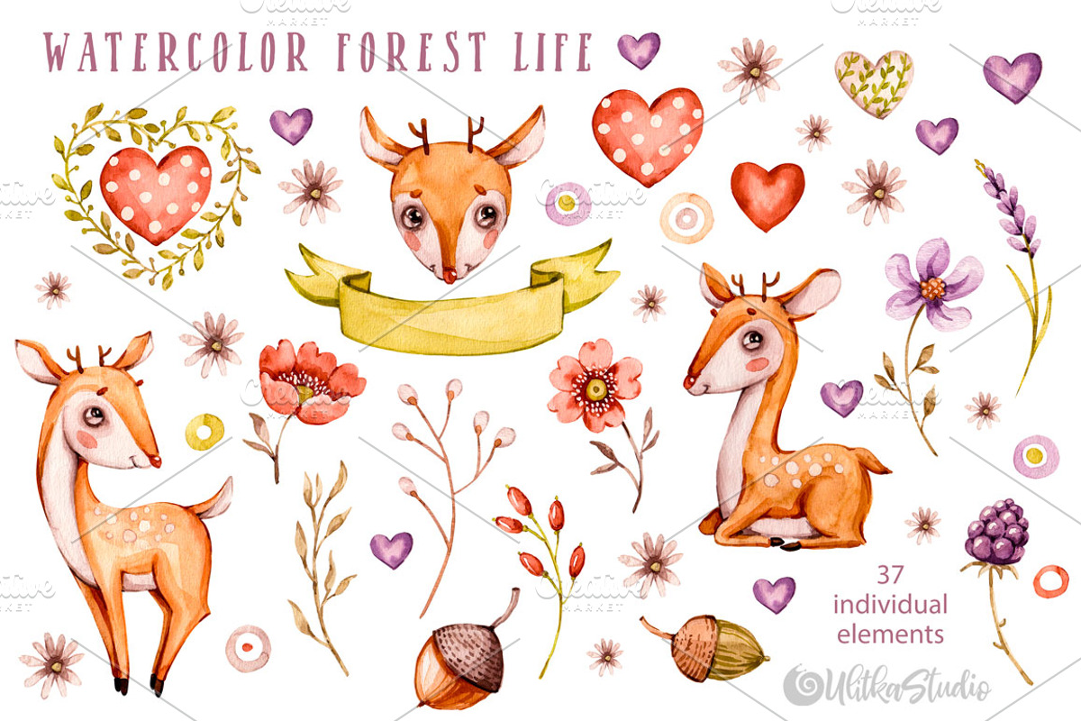 Forest Nursery Watercolor clipart, an Animal Illustration by UlitkaStudio (Photo 2 of 8)