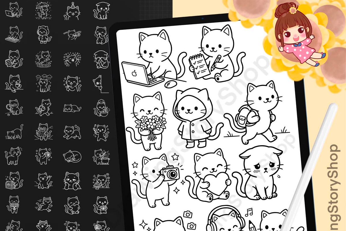 160 Procreate Kawaii Cat Stamps, a Brush Add-On by DrawingStoryShop (Photo 1 of 6)