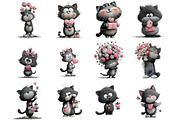 Whimsical Valentine Cats Clipart, an Illustration by DreamArtGraphic (Thumbnail 4 of 4)