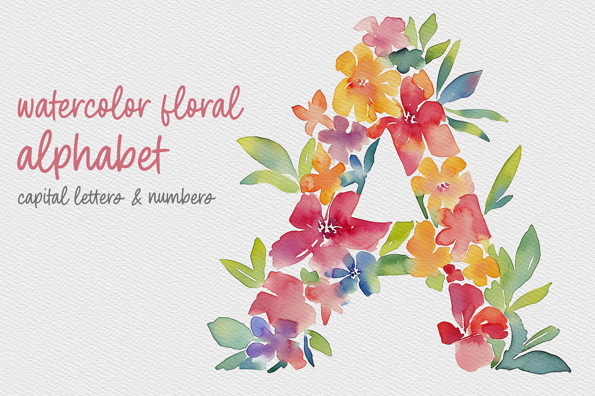 Watercolor Floral Alphabet, an Object Graphic by DesignRocket (Photo 1 of 8)