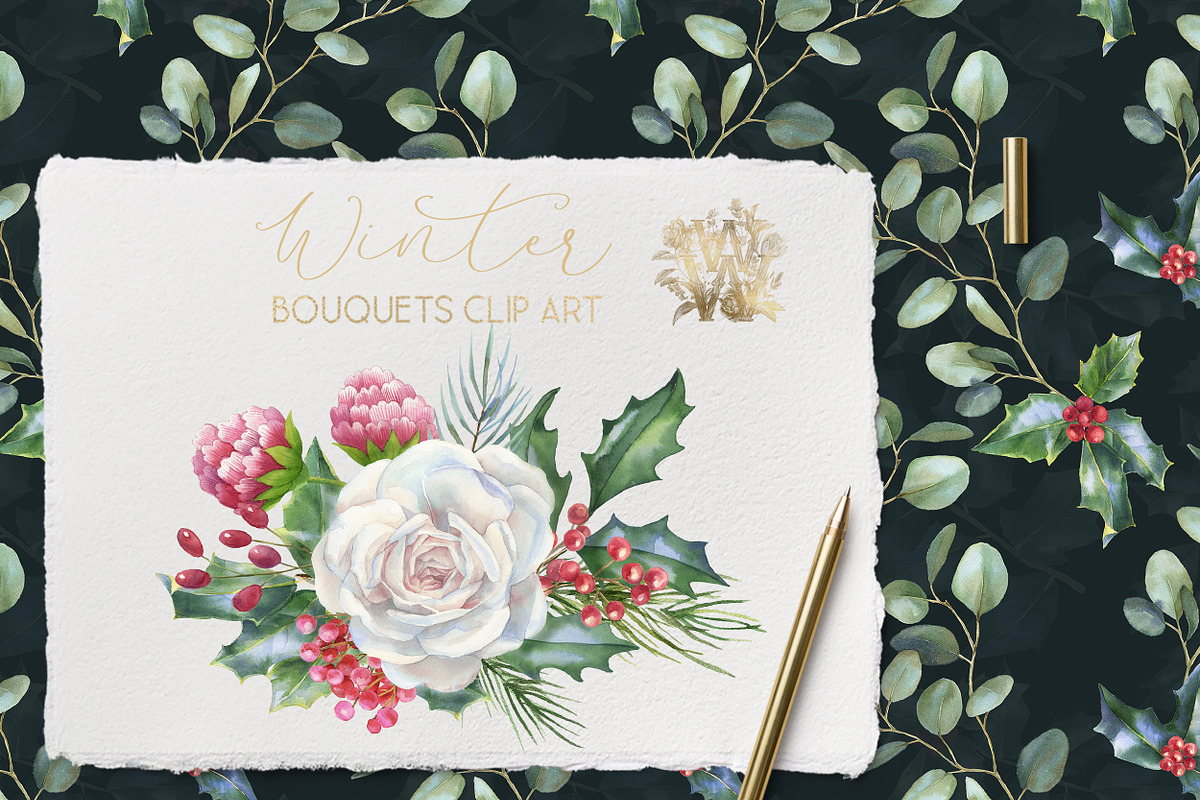 Watercolor floral Christmas pack, a Decorative Illustration by WonderWonder (Photo 19 of 20)