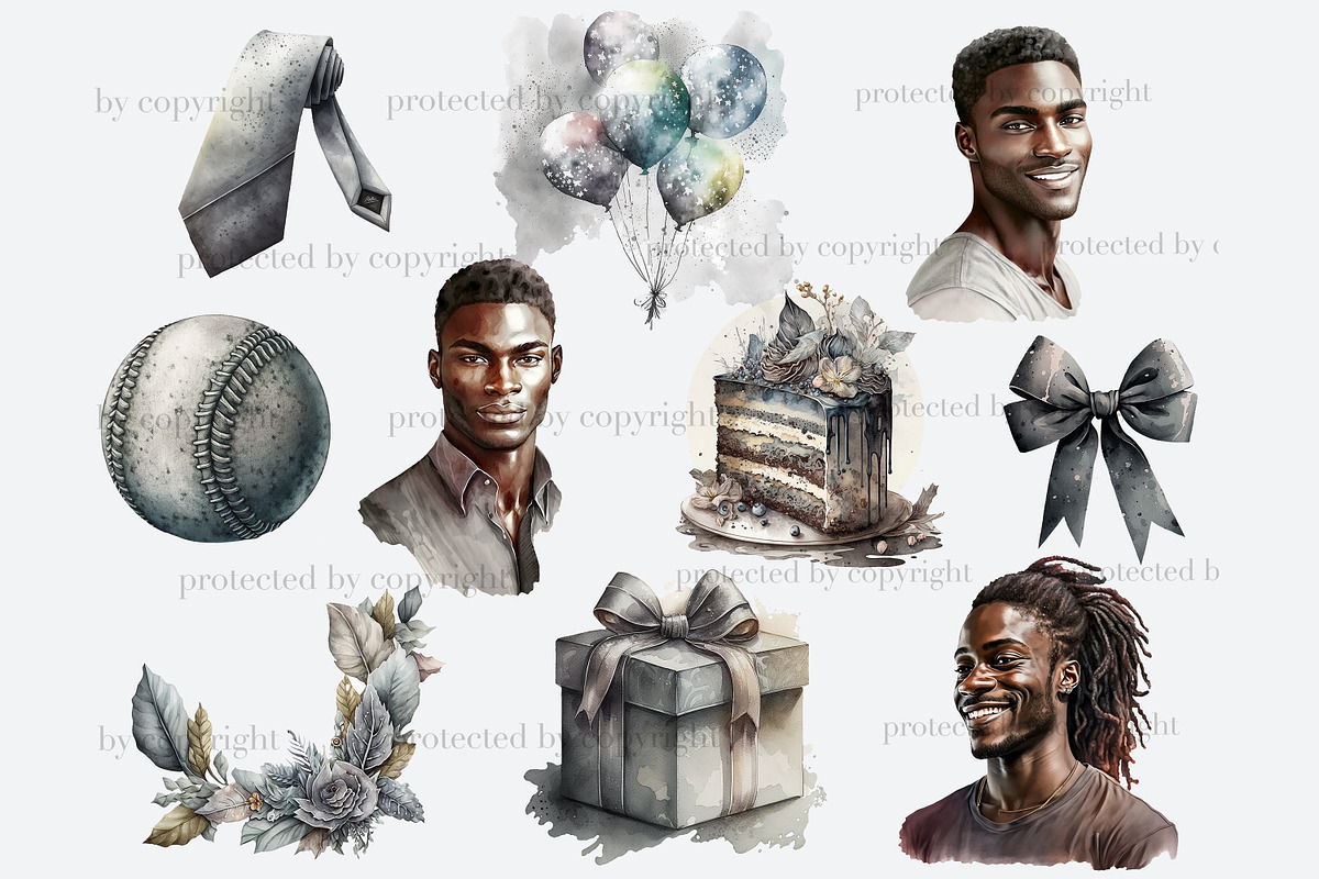 Mans Birthday Clipart Black Man PNG, a Person Illustration by GlamArtZhanna (Photo 3 of 5)