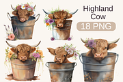 Watercolor Highland Cow With Sunflow, an Animal Illustration by TimCanvaTemplate (Thumbnail 1 of 4)