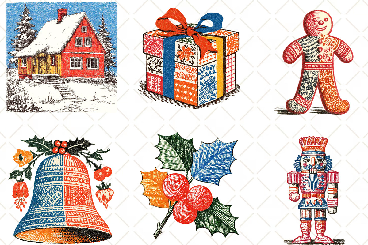 Patchwork Christmas Watercolor, an Illustration by Black Bird Studio (Photo 4 of 6)