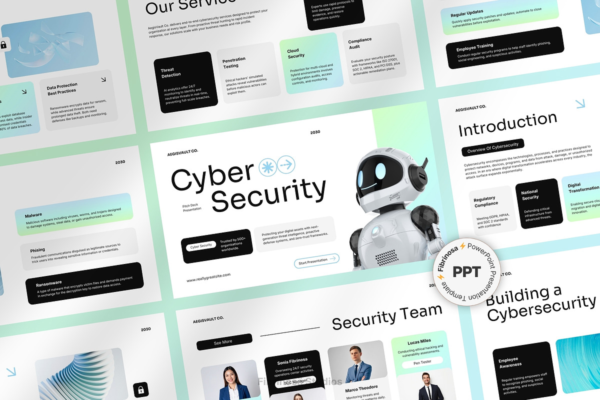 Cybersecurity AI Pitch Deck, a Presentation Template by FIBRINOSÄ (Photo 1 of 7)