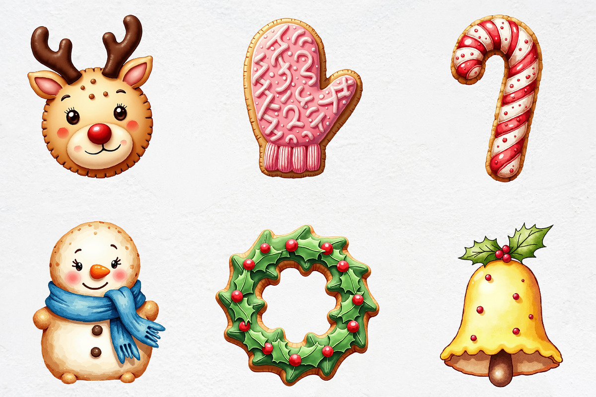 Watercolor Christmas Cookie Clipart, an Illustration by CrexoraLab (Photo 2 of 5)