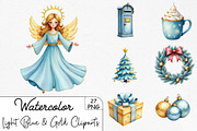 Light Blue & Gold Christmas Clipart', an Illustration by CrexoraLab (Thumbnail 1 of 5)