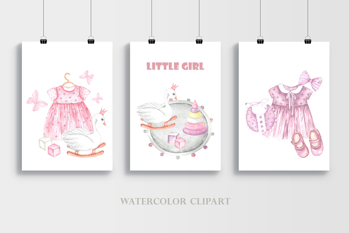 Little girl watercolor set. Nursery, a Person Illustration by SabinaWatercolorArt (Photo 13 of 15)
