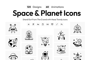 Animated Space and Planet Icons, a Duotone Icon by Vectors Market