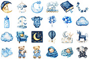 Navy Sky Blue Baby Nursery Clipart, an Illustration by Sublimation Artist (Thumbnail 2 of 6)